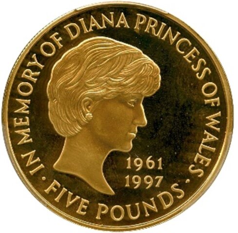 エリザベス2世（ダイアナ) ５ポンド金貨 ダイアナ妃追悼記念 1999年