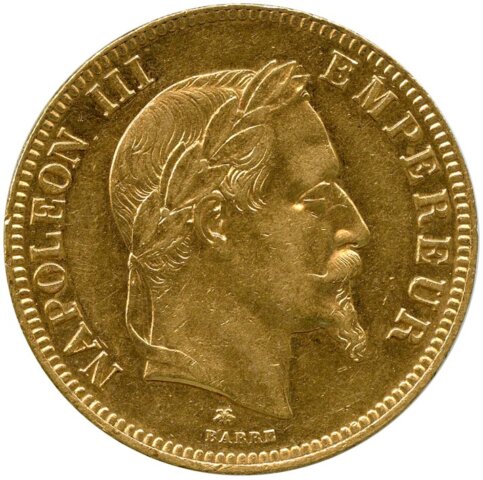 ナポレオン3世 100フラン金貨 月桂冠 1864年