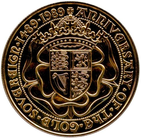 エリザベス2世  5ポンド金貨 ソボレン金貨誕生500年 1989年