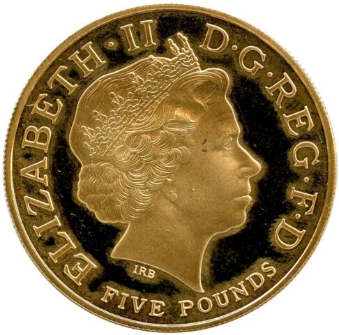 エリザベス2世 5ポンド金貨 英仏通商協定100年記念 2004年