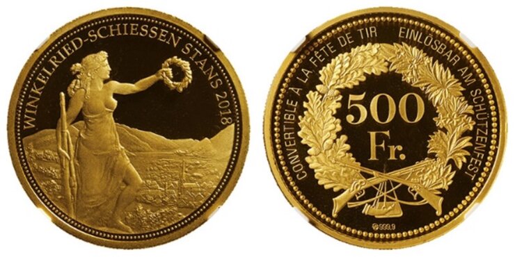 スターンス 現代射撃祭 500フラン金貨 2018年