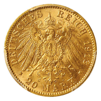ハンブルク 20マルク金貨 1913年