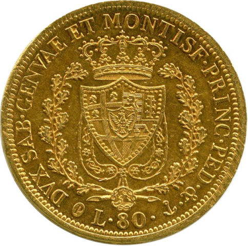 カルロ・フェリーチェ 80リレ金貨 1828年