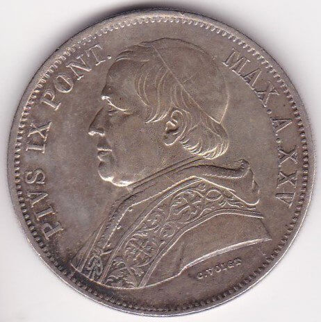 ピウス9世 5リレ銀貨 1870年