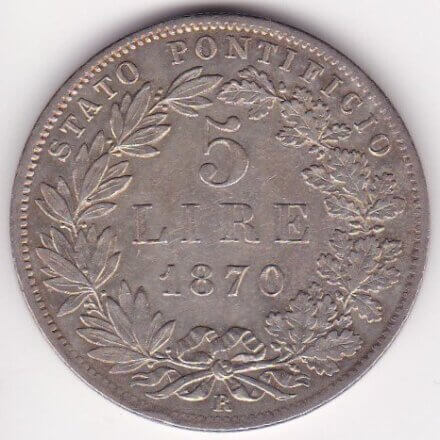 ピウス9世 5リレ銀貨 1870年