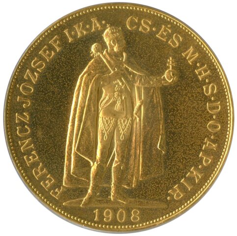 フランツ・ヨーゼフ1世 100コロナ金貨 1908年（リストライク）