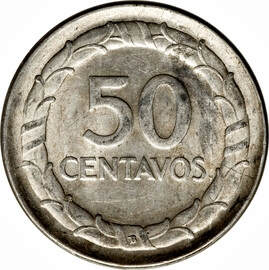 コロンビア シモン・ボリバル 50センターボ銀貨 1947年