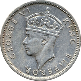 モーリシャス ジョージ6世 ½ルピー銀貨 1946年