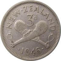ニュージーランド ジョージ6世 3ペンス銀貨 1946年